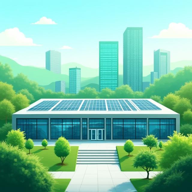 Ilustrasi data center hijau dengan panel surya